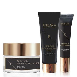 Eclat Skin London ANTI-WRINKLE Night MOISTURISER 24K GOLD + UNDER EYE CREAM 24K GOLD +Peel Off Face mask