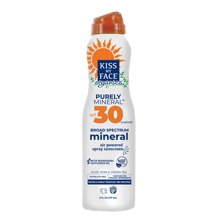 Kiss My Face Organics Purely Mineral Spray, SPF 30, ., Broad Spectrum Sunscreen, Air Powered Spray, 100% Mineral Active Ingredients, Safe Suncare