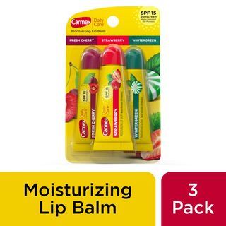 Carmex Daily Care Moisturizing Lip Balm Tubes with SPF, Fresh Cherry, Strawberry and Wintergreen Lip Balm Pack, - Pack of 3