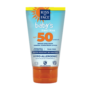 Kiss My Face Baby’s First Kiss SPF 50 Broad Spectrum Mineral Sunscreen Lotion, ., Safe for Baby’s Skin, Mineral Active Ingredients, Moisturizing Lotion, Safe Suncare