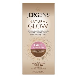 Jergens Natural Glow Sunless Tanning Face Moisturizer featuring Broad Spectrum Protection across UVA and UVB, for Medium to Deep Skin Tones, Oil-Free, SPF 20