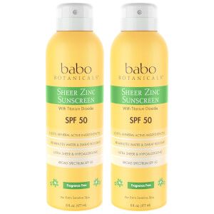 Babo Botanicals SPF50 Sheer Zinc Continuous Fragrance Free Sunscreen Spray Duo