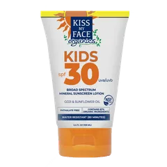 Kiss My Face - Organics Kids Broad Spectrum SPF 30 Sunscreen Lotion, ., Safe for Kids, Mineral Active Ingredients, Moisturizing Lotion, 87% Organic, Safe Suncare
