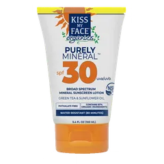 Kiss My Face - Organics Purely Mineral Face & Body SPF 30 Sunscreen Lotion, ., Broad Spectrum Sunscreen, 100% Mineral Active Ingredients, Safe Suncare