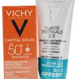 Vichy - Capital Soleil Velvety Protective Cream + + Purity Interal Make-Up Remover 3in1 Sensitive Skin SPF 50