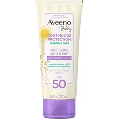 Aveeno - Baby Continuous Protection Zinc Oxide Mineral Sunscreen Lotion for Sensitive Skin SPF 50,Water-Resistant