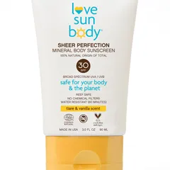 Love Sun Body - Launching March 2022 Sheer Perfection Mineral Body Sunscreen SPF 30 Tiare Vanilla Scent Cosmos Natural