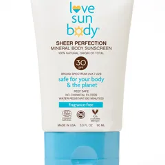 Launching March 2022 Sheer Perfection Mineral Body Sunscreen SPF 30 Fragrance-Free Cosmos Natural