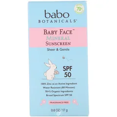 Babo Botanicals - Baby Face Mineral Sunscreen Stick SPF 50 with 70+% Organic Ingredients, 100% Zinc Active, Water- Resistant, Reef-Friendly, Fragrance-Free