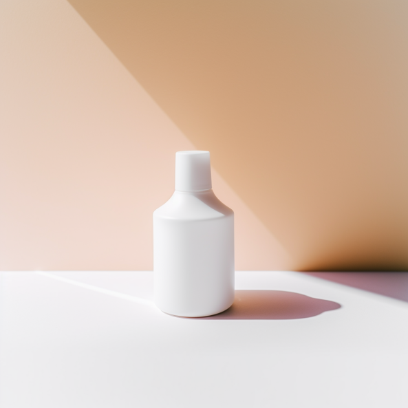 Minimalist photo of a white label sunscreen bottle