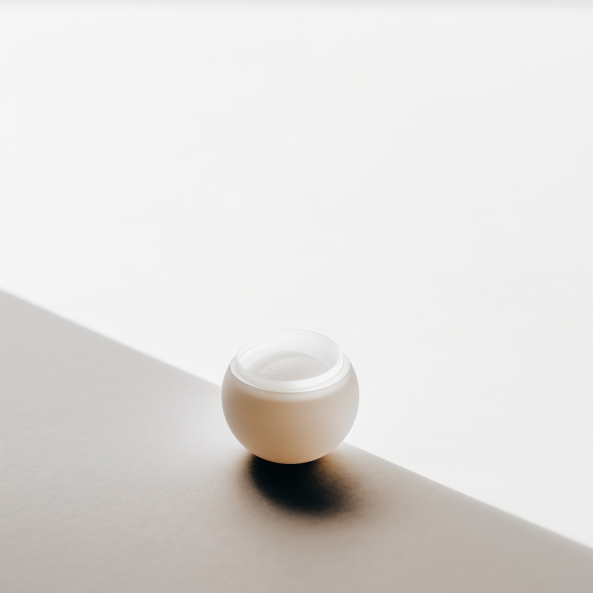 Minimalist photo of a skincare product in a round container